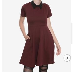 *SOLD* Burgundy & Black Lace Collar Skater Dress